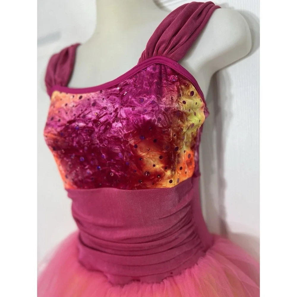 Weissman Tutu Dress Dance Costume Size Child Large Ombre Pink Orange Shimmer